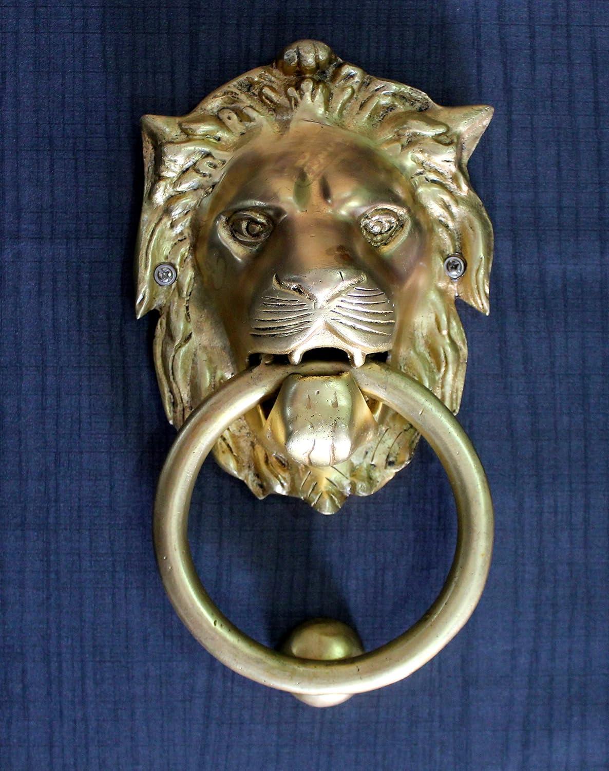 eSplanade - Lion Face Door Knocker Gate Knocker Door Pulls | Decorative Door Accessories - Home Decor | Brass - 6" Inches