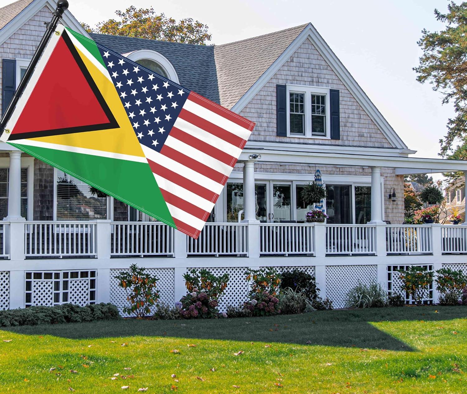 3×5 FT Guyana USA Flag, Large 150D America Guyanese Outdoor Banner,Double Side Printing Decor For Patio Garden With Brass Gromment