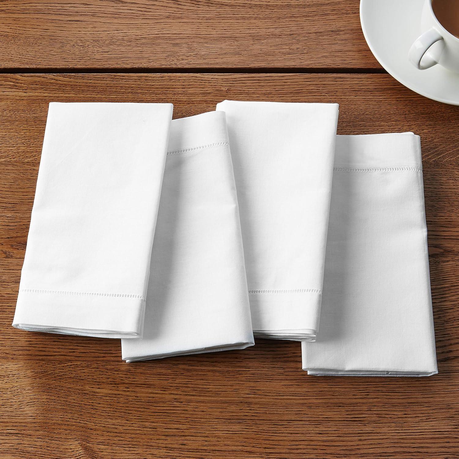 SARO 6100C.W20S 20 in. 24 by 7 Everyday Square Hemstitched Dinner Napkin - White  Set of 4