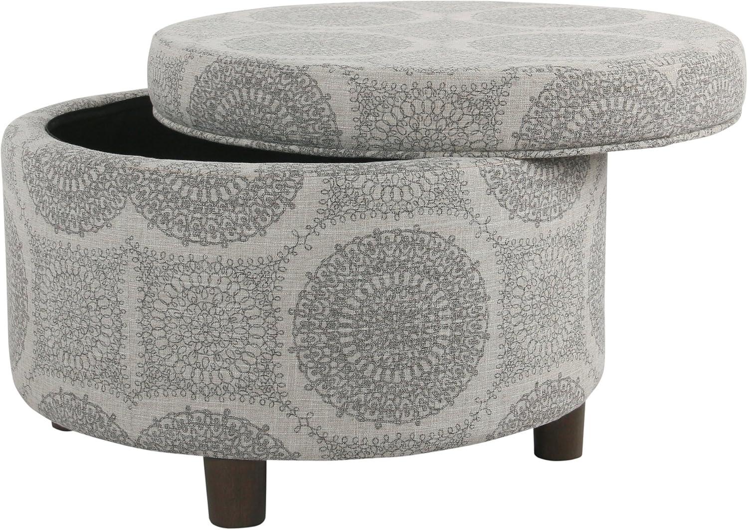 Round Storage Ottoman Gray Medallion - HomePop