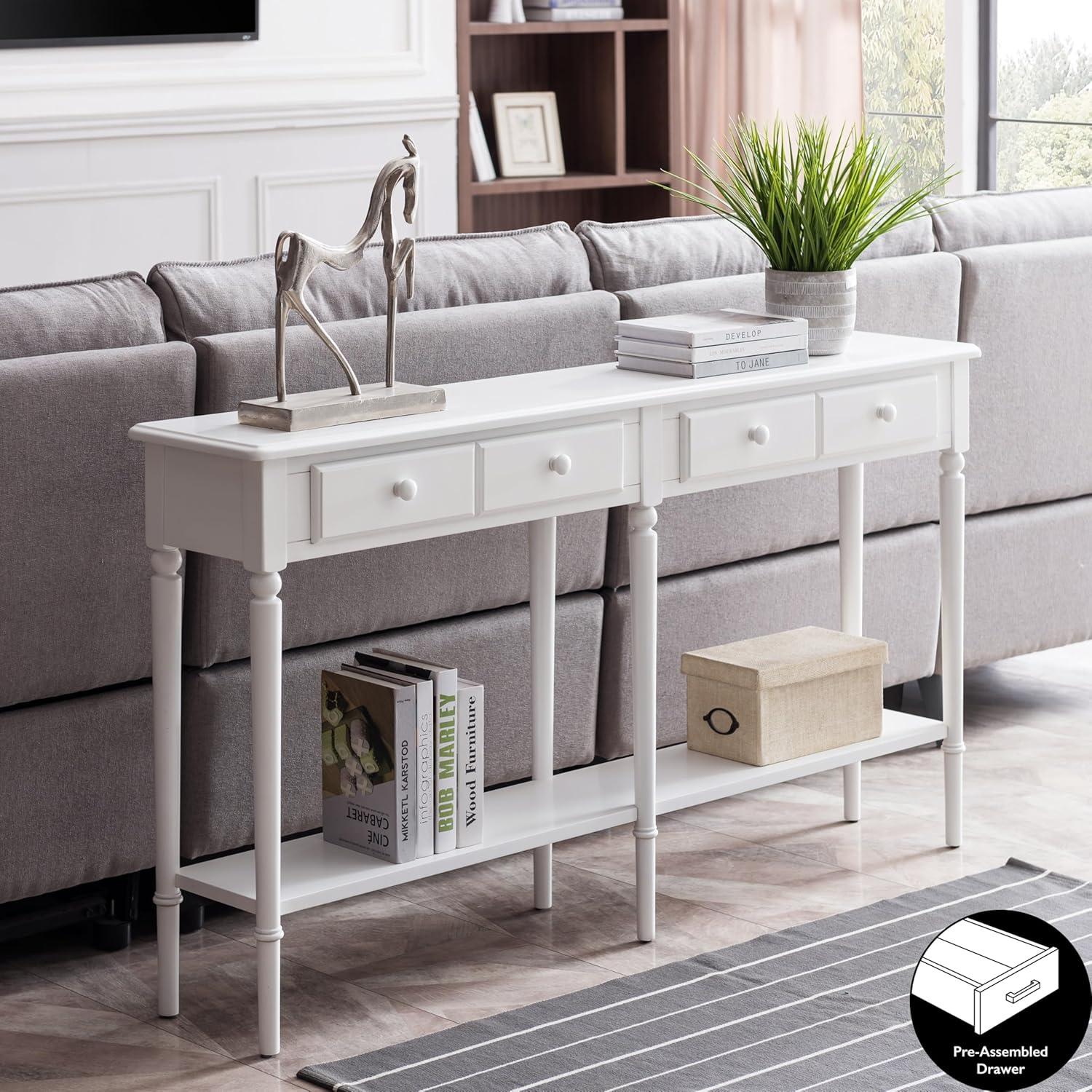Leick Home Coastal Notions Solid Wood Console Table with Shelf, White
