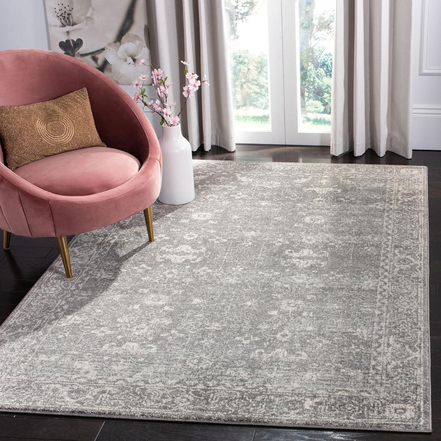 Evoke EVK270 Power Loomed Area Rug Charcoal / Ivory 5'-3" X 7'-6" - Safavieh.