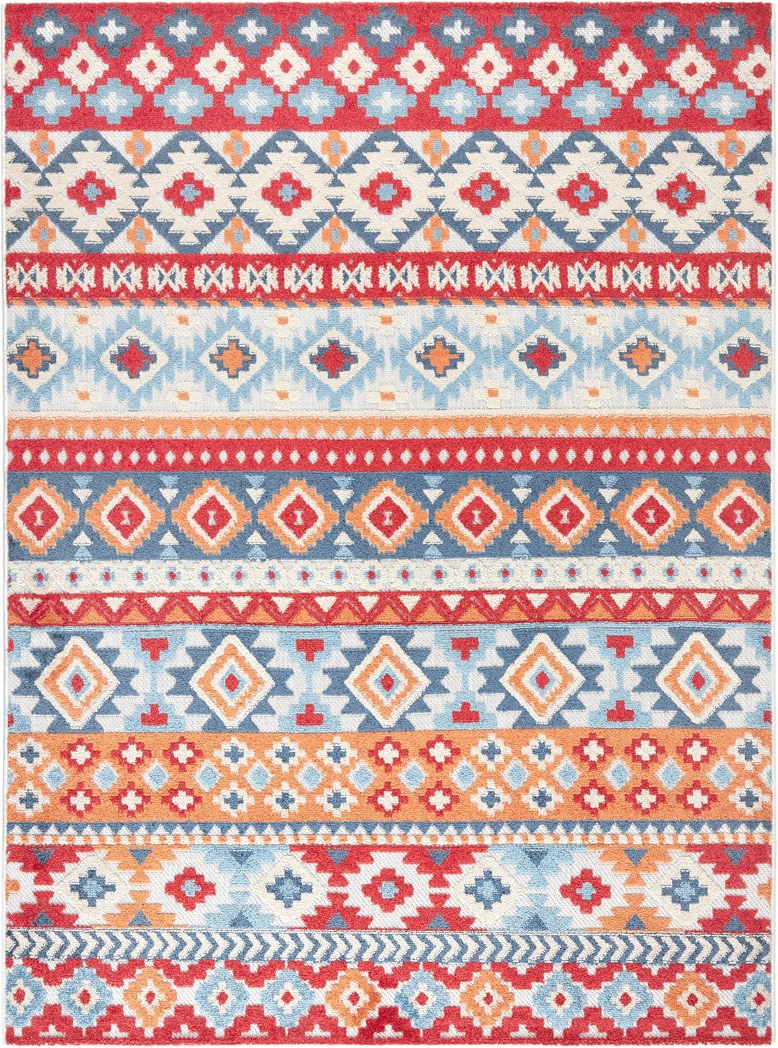 TOWN & COUNTRY EVERYDAY Dahlia Southwestern Stripe Outdoor Rug Red/Multi