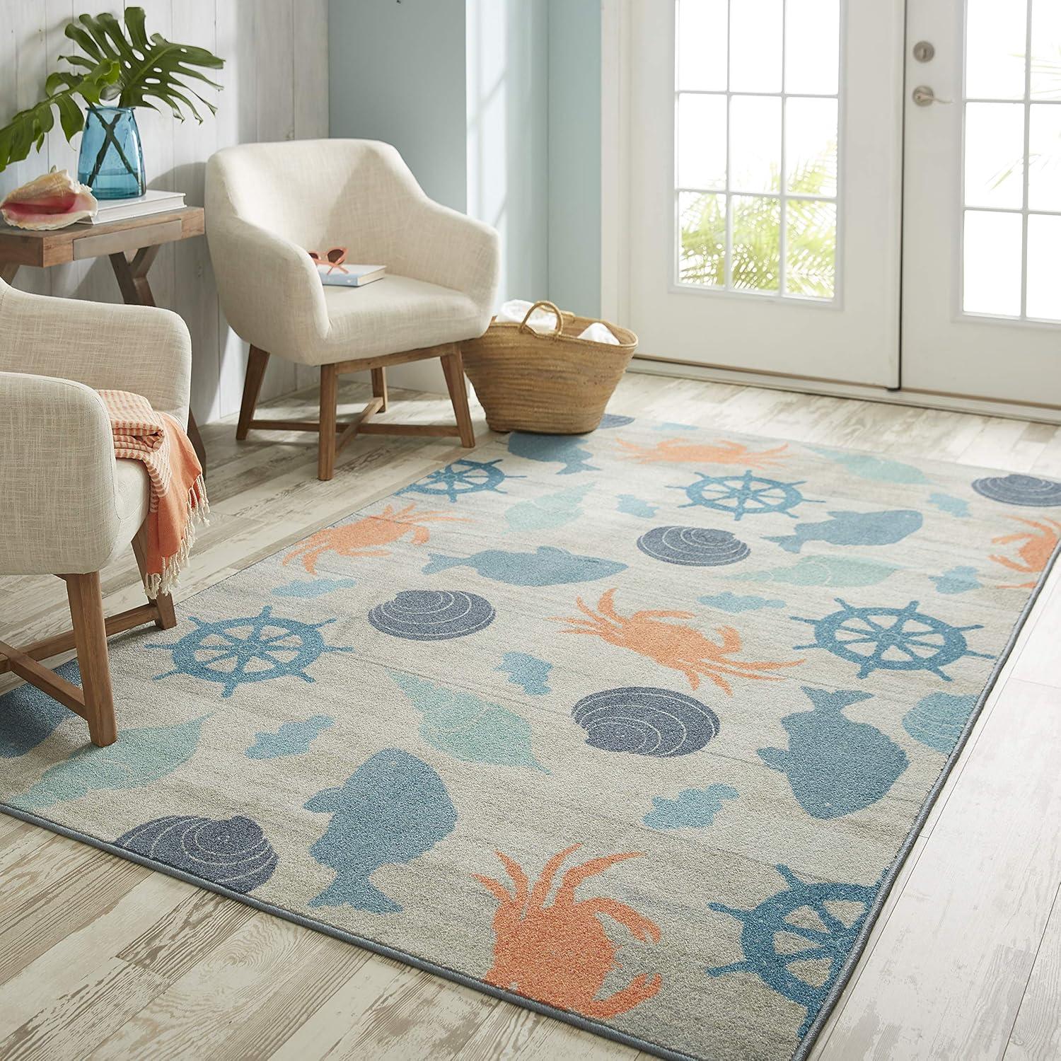 Mohawk Home Prismatic Coastal Otomi Seaside Transitional Nature Coastal Precision Printed Area Rug, 5'x8', Grey & Teal