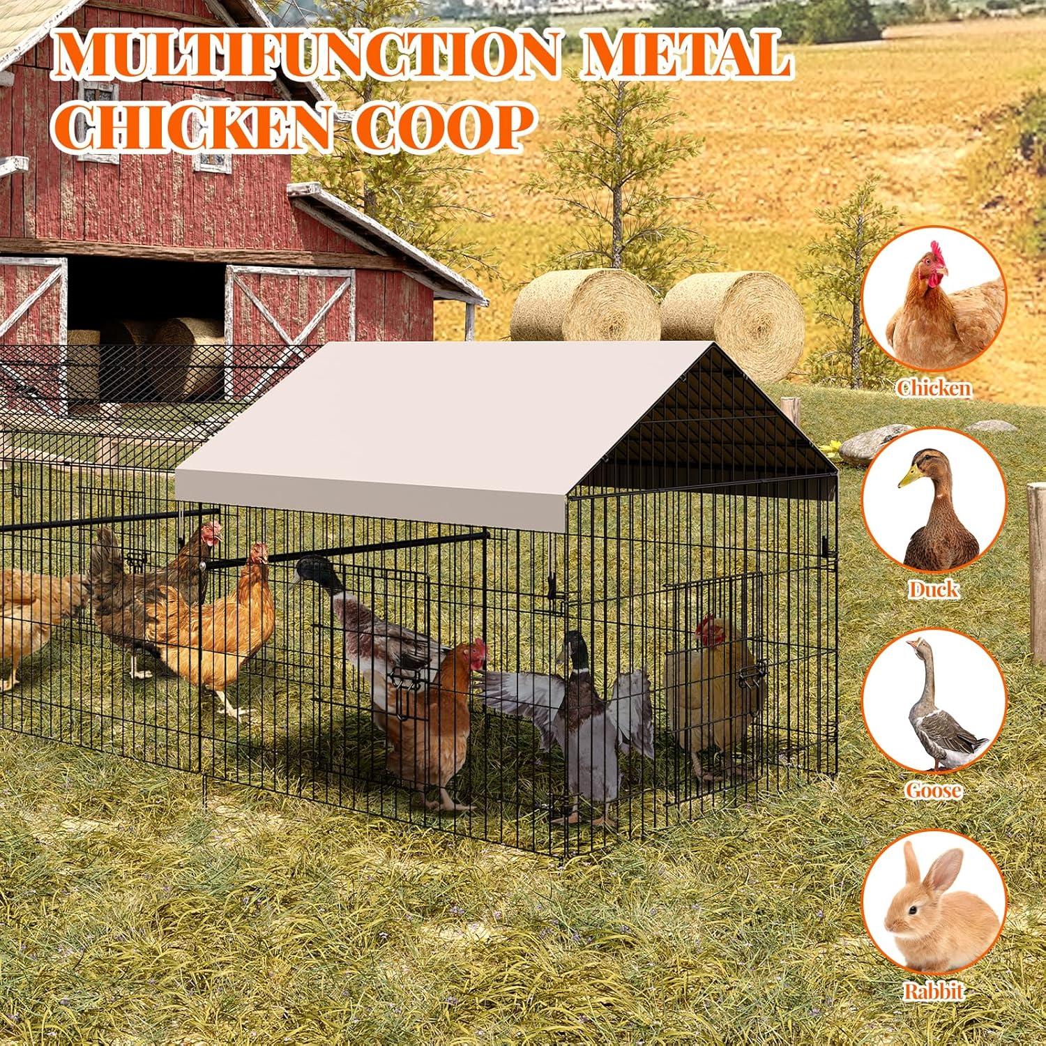 SINGES Large Metal Chicken Coop, 130''x40'' Chicken Cage Hen House with Waterproof Cover