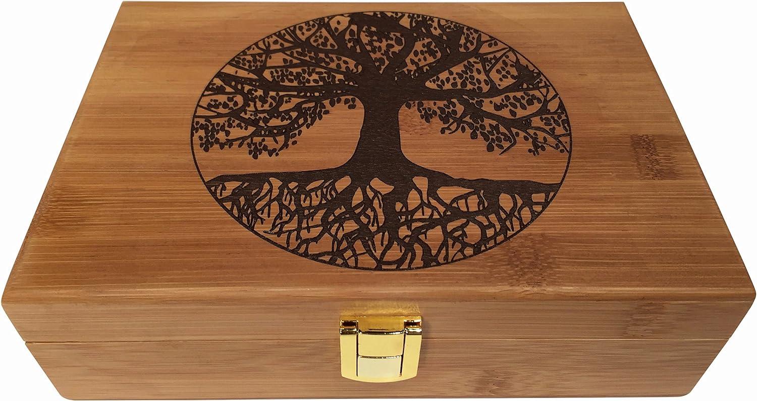 Tree of Life Keepsake Box - Wooden Keepsake Box with Hinged Lid - Engraved Design - Decorative Wooden Boxes with Lids - Wood Gift Box (Tree of Life)