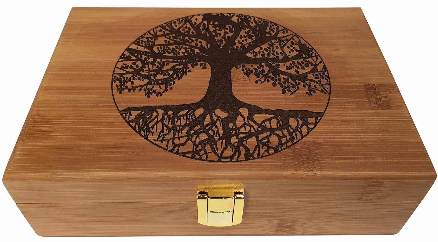 Tree of Life Keepsake Box - Wooden Keepsake Box with Hinged Lid - Engraved Design - Decorative Wooden Boxes with Lids - Wood Gift Box (Tree of Life)