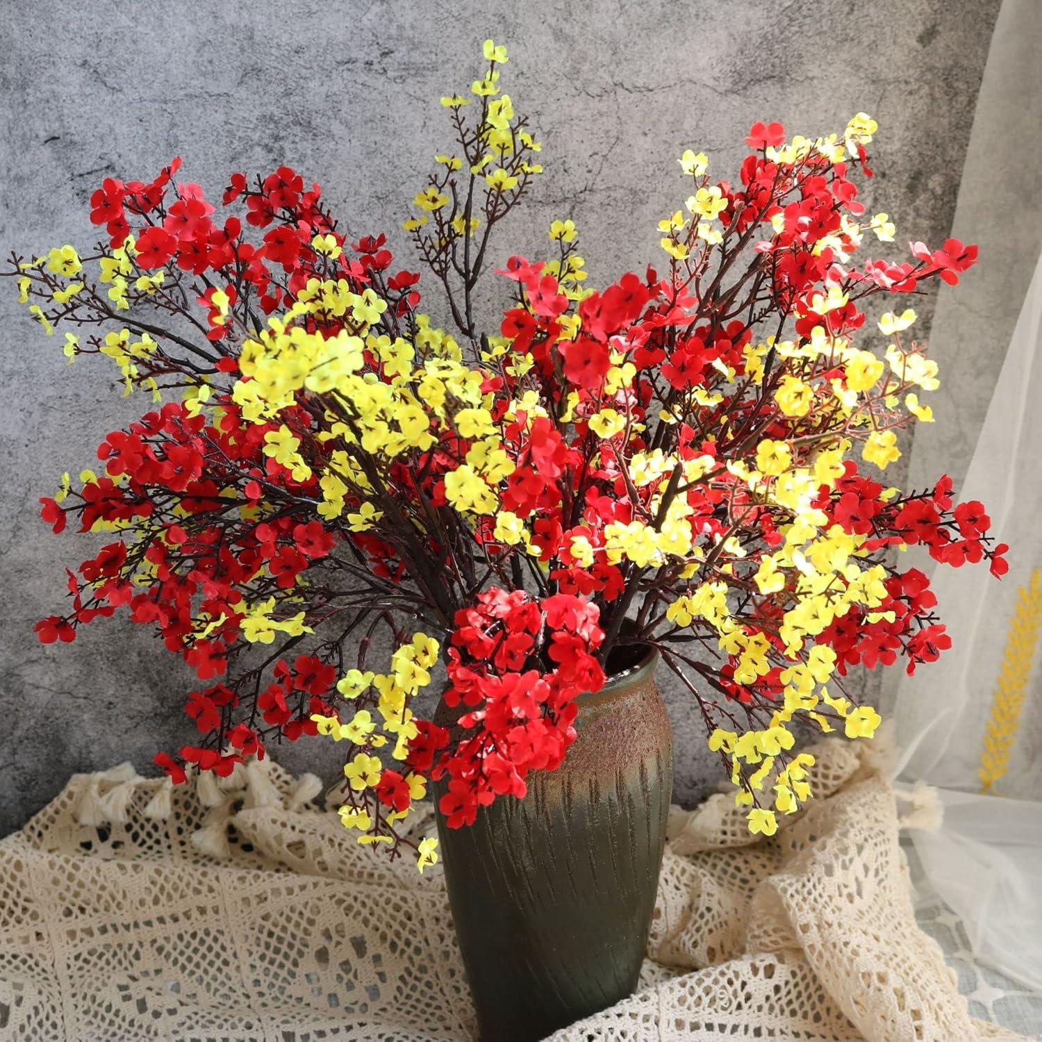 10 Pcs Babys Breath Gypsophila Artificial Flowers Bouquet Fake Silk Flowers Real Touch Flowers for Home Wedding Centerpiece Arrangement Festival Party Decoration (Red)