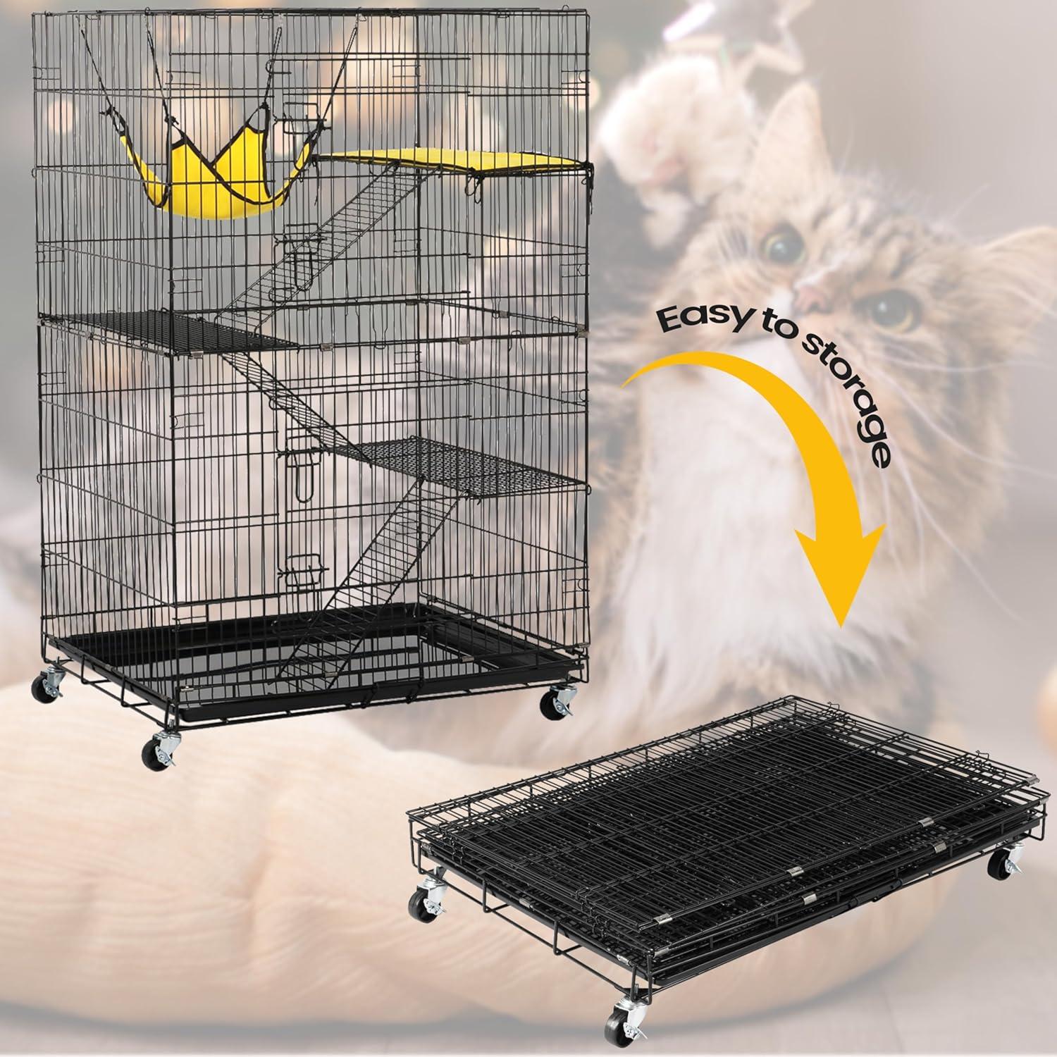 Yaheetech 4 Tiers Rolling Metal Cat Cage on Wheels Black