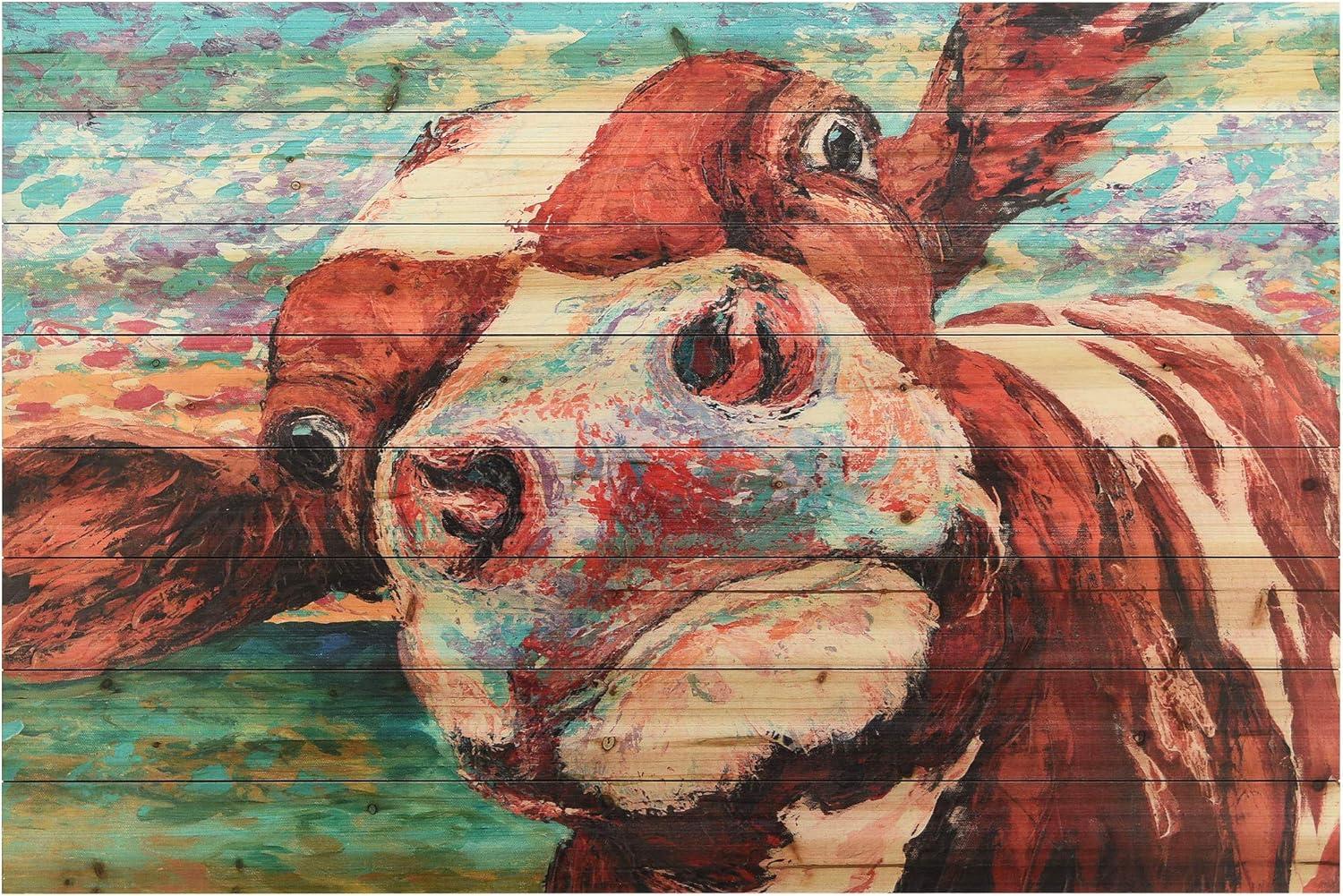 Empire Art Direct "Curious Cow" Arte de Legno Digital Print on Solid Wood Wall Art 30 x 45