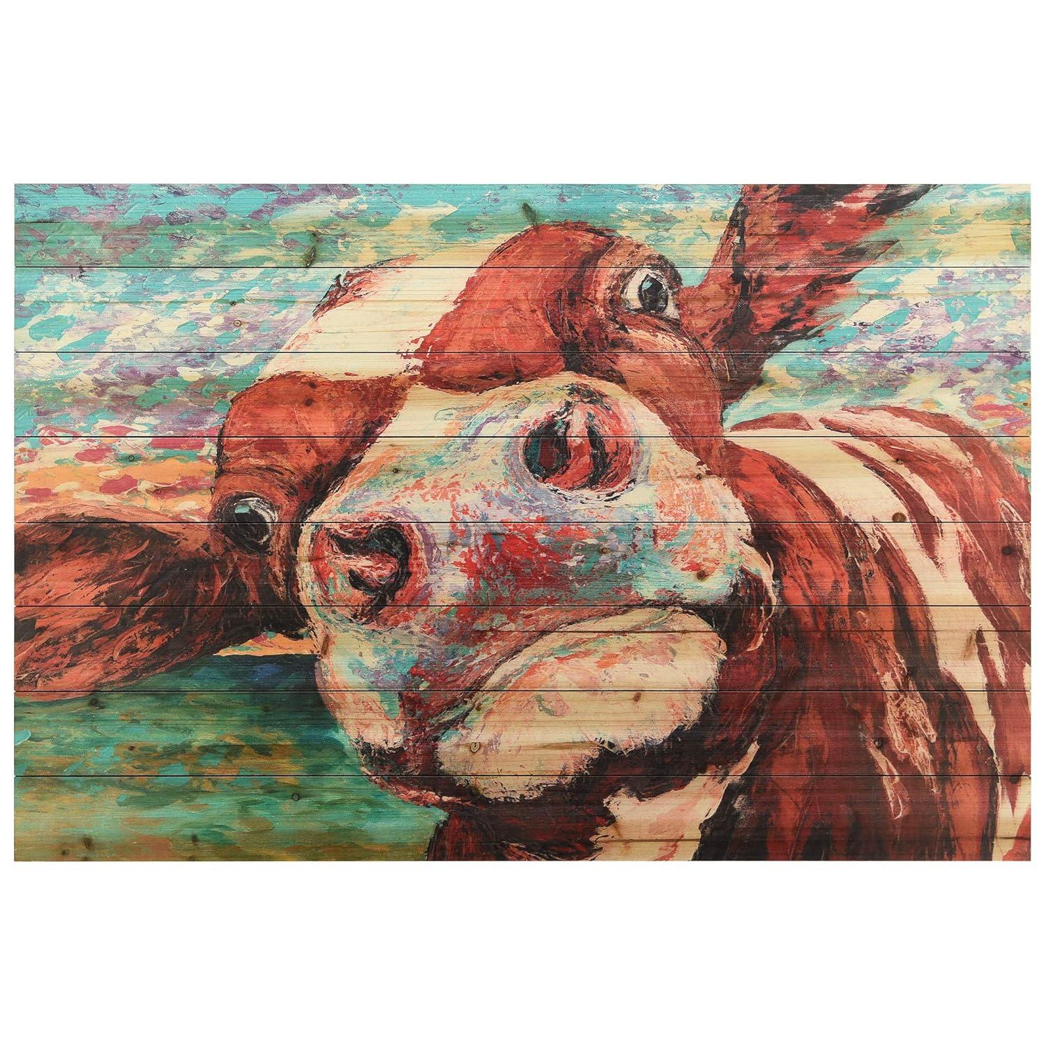 Empire Art Direct "Curious Cow" Arte de Legno Digital Print on Solid Wood Wall Art 30 x 45