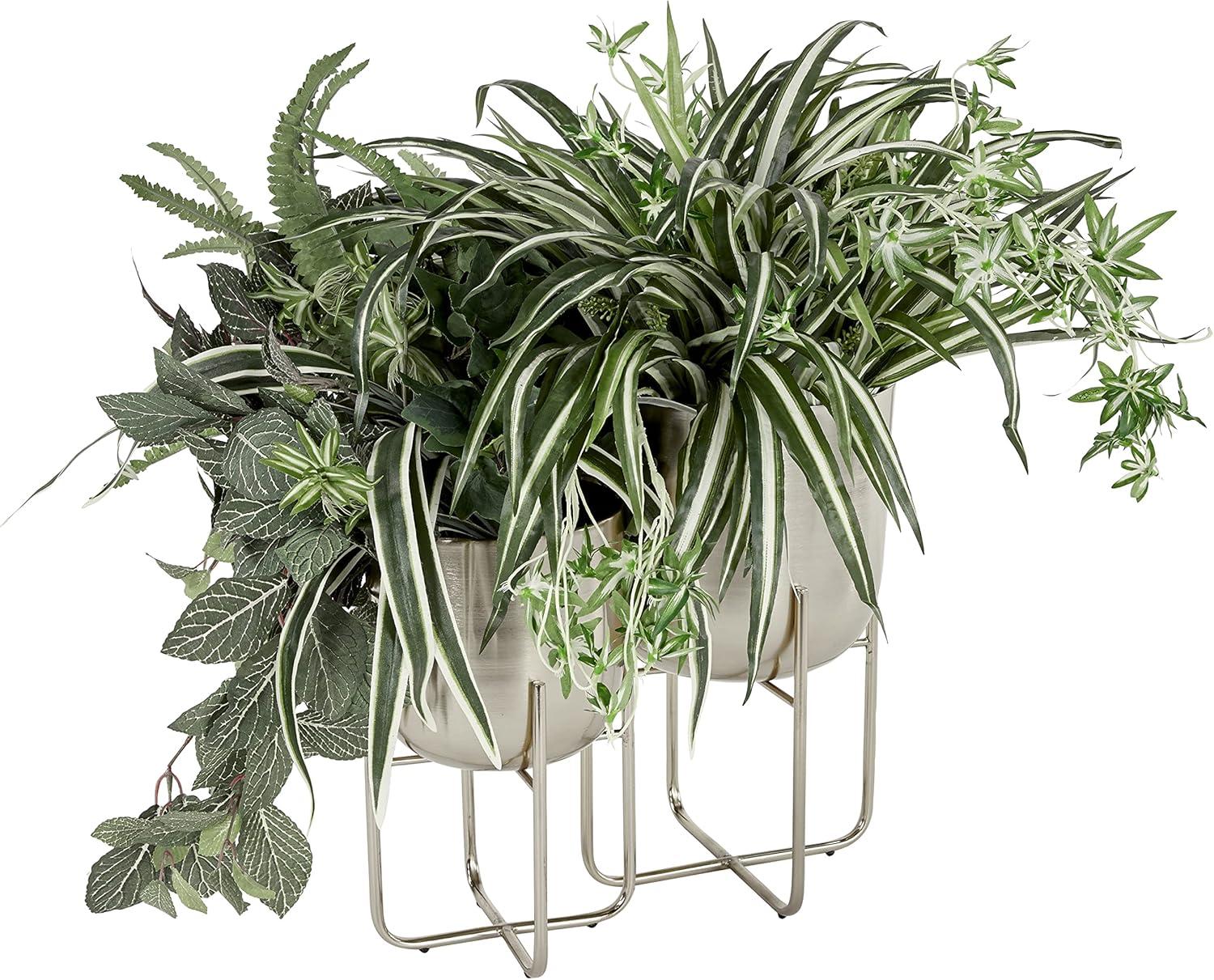 Set of 3 Contemporary Metal Planters in Stands - Olivia & May