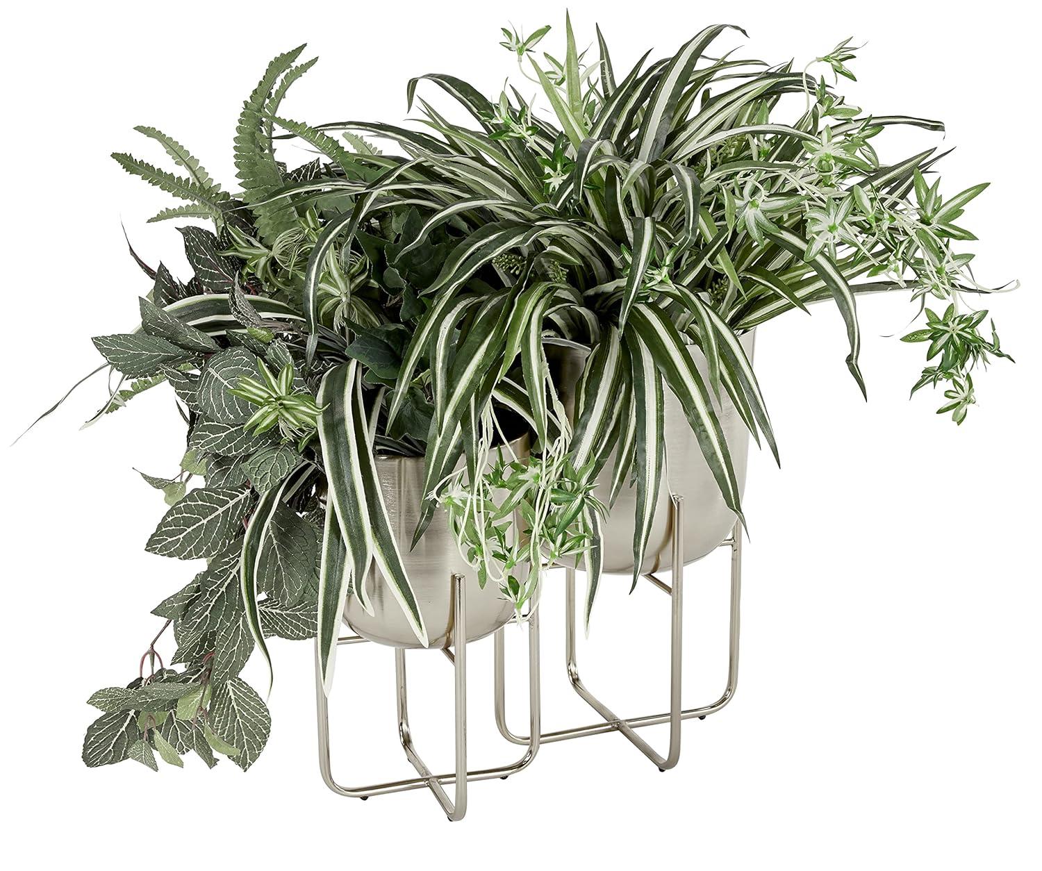 Set of 3 Contemporary Metal Planters in Stands - Olivia & May