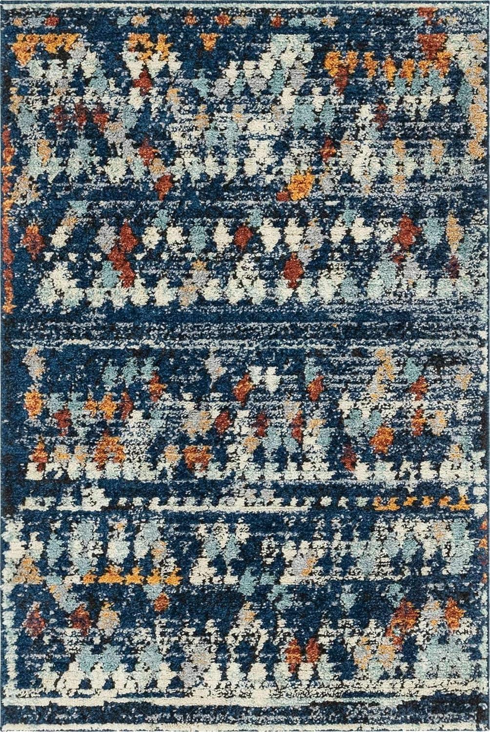 Unique Loom Morocco Collection Abstract Border, Diamond, Bohemian Area Rug, 4 ft x 6 ft, Navy Blue/Black