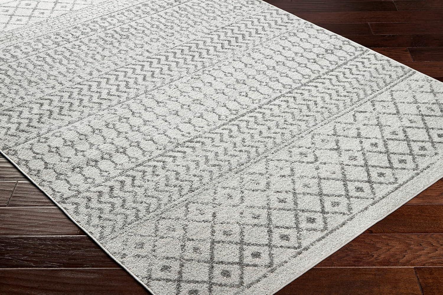 Gray and Cream Moroccan Pattern Stain-Resistant Area Rug