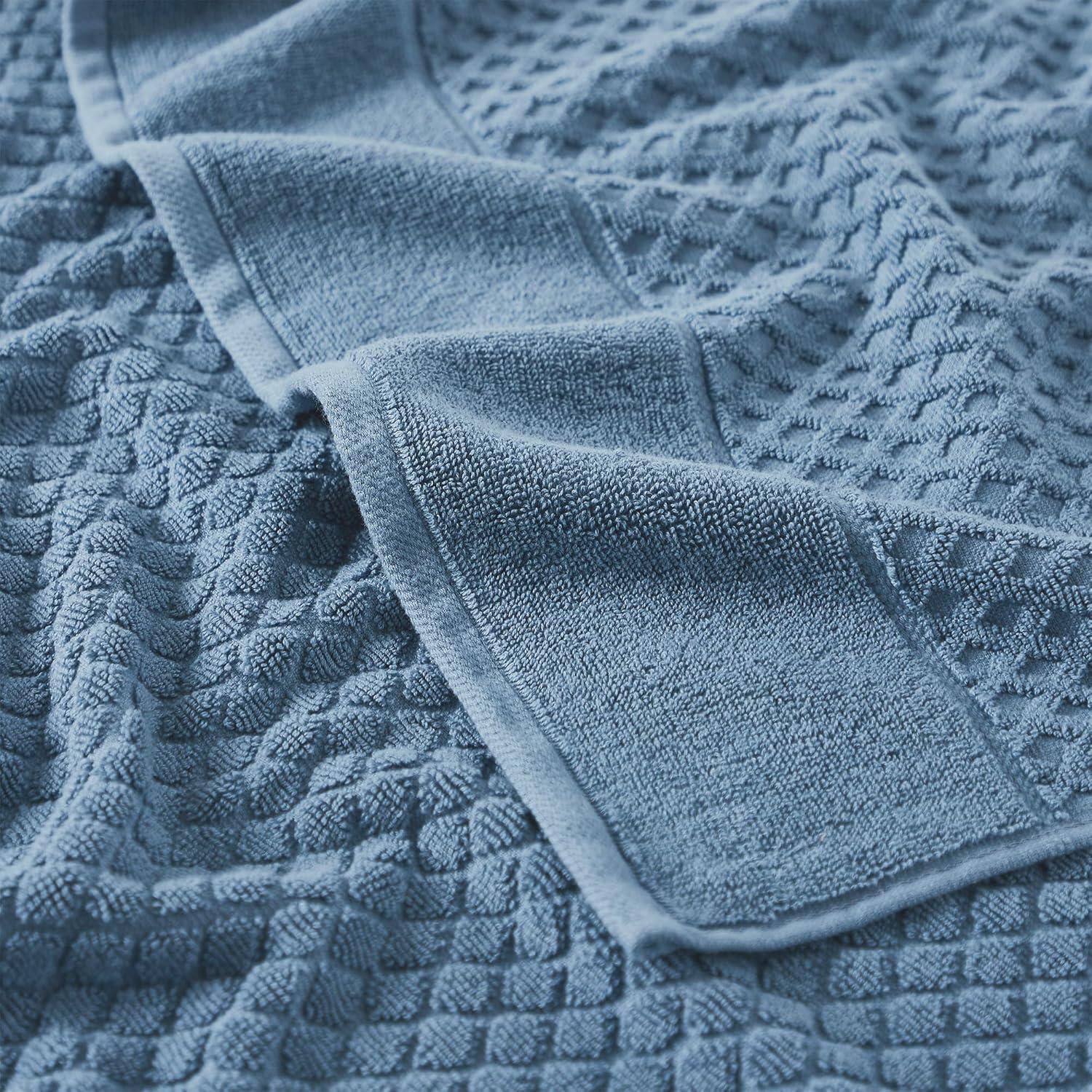 Cotton Quick-Dry Textured Towels - Great Bay Home (4 Pack Bath Towels, Blue).
