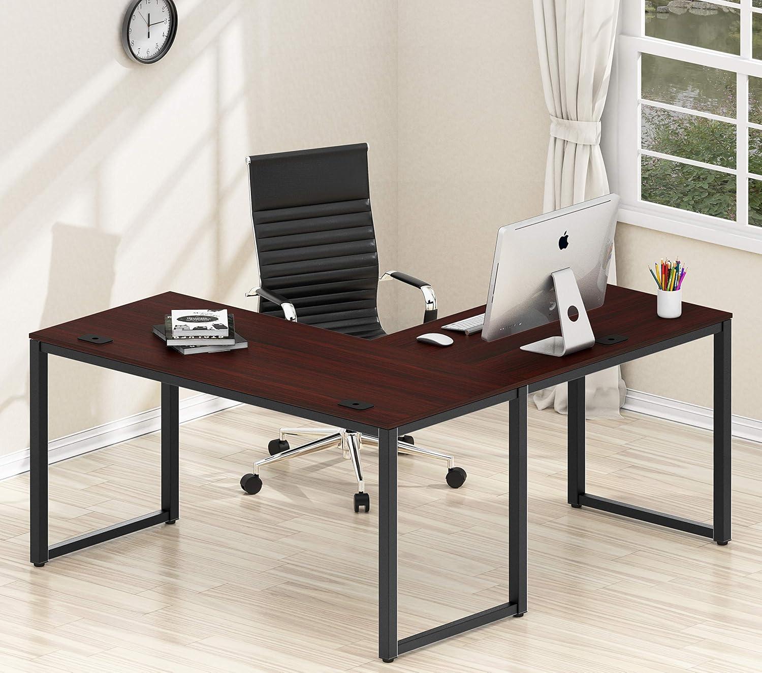 SHW Commercial-Grade L Shaped 55" x 60" Corner Office Computer Desk, Espresso