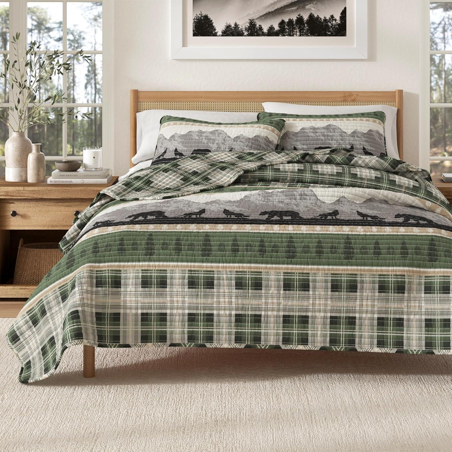 Great Bay Home Rustic Lodge Patchwork Reversible Reversible Quilt Set With Shams  (Full / Queen, Salt Creek)