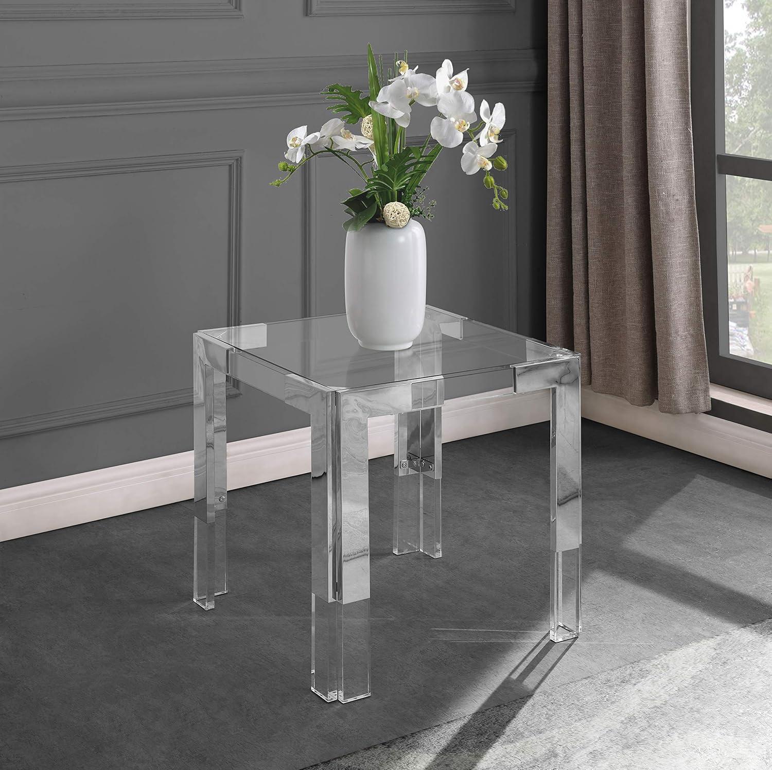 Meridian Furniture Casper Stainless Steel Squared Glass Top End Table in Chrome