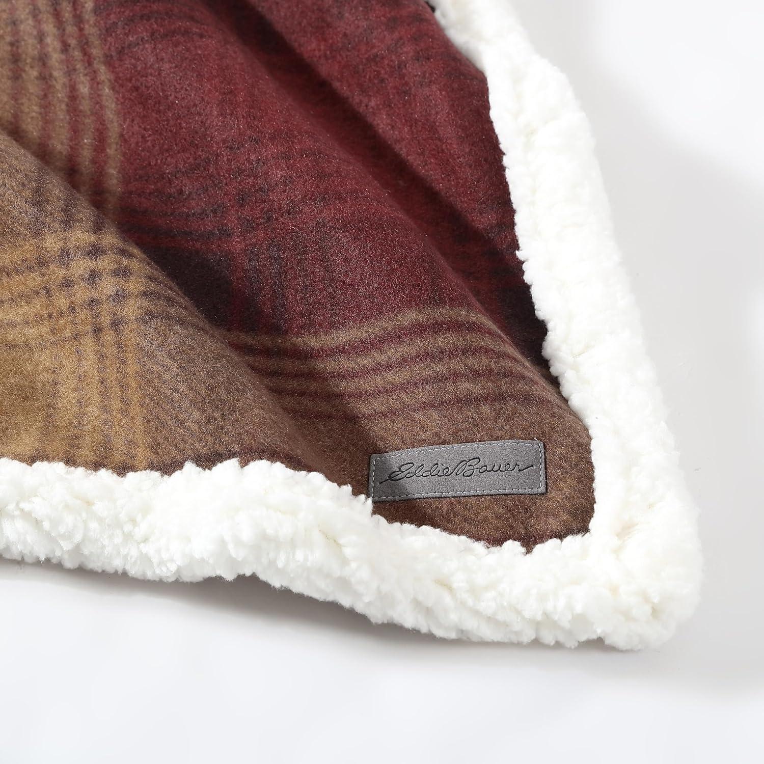 50"x70" Oversized Nordic Plaid Throw Blanket Raisin - Eddie Bauer: Cozy Fleece, Machine Washable
