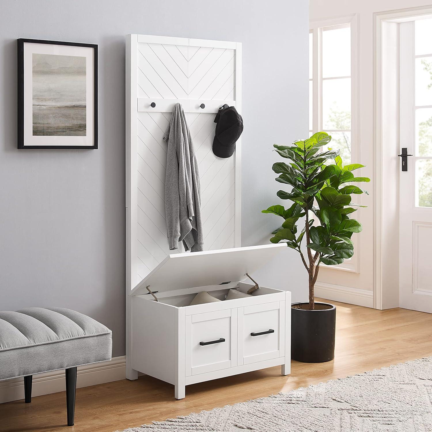 Kayce Hall Tree White - Crosley: Mudroom Storage Solution, Entryway Organizer with 4 Hooks, Veneer Finish