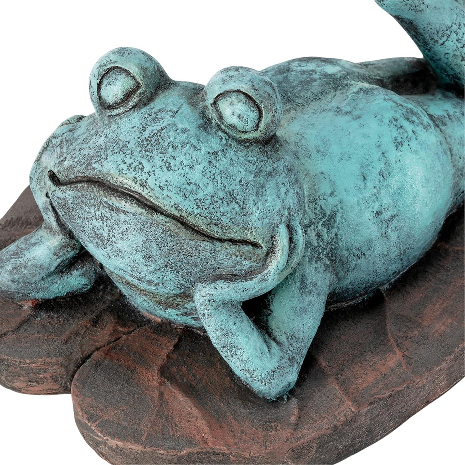 9" Magnesium Oxide Frog Laying Down Statue - Alpine Corporation: Zen Garden Decor, Outdoor Animal Sculpture