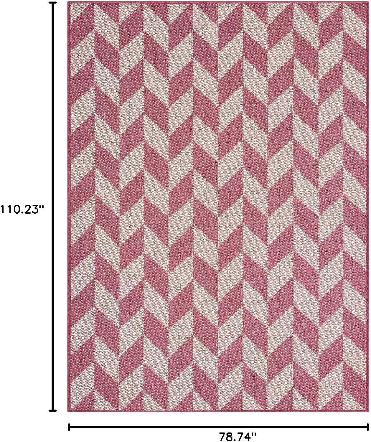 NICOLE MILLER NEW YORK Country Calla Herringbone Indoor/Outdoor Area Rug, Pink/Ivory