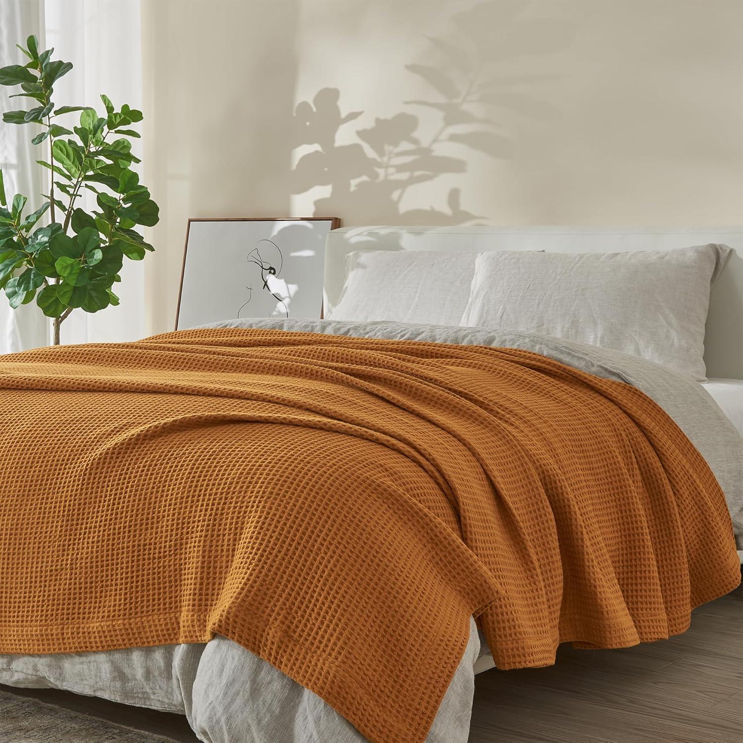 Vintage Comfort 100% Cotton Waffle Weave Thermal Bed Blanket, Twin