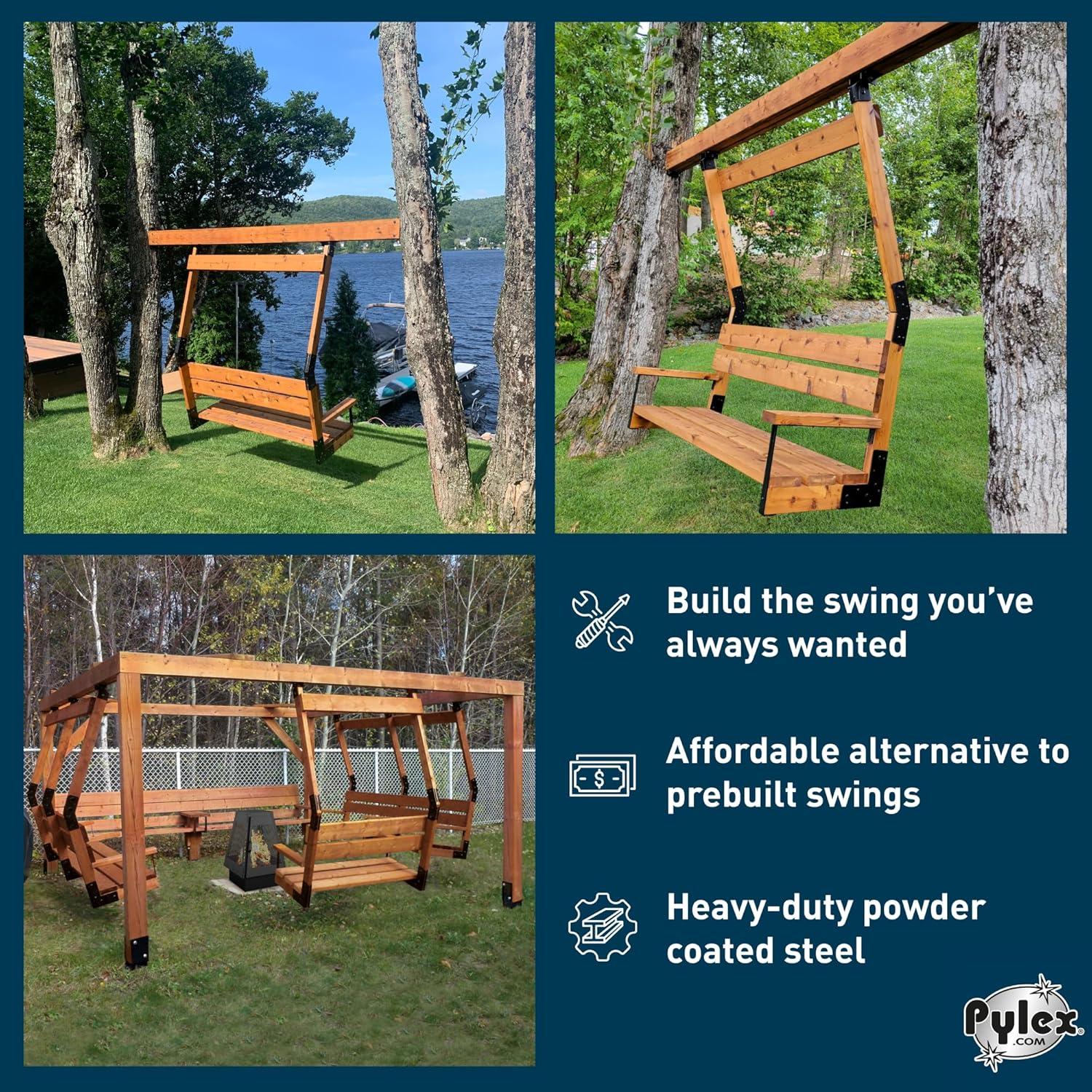 Pylex Swing Brackets for Chair, Outdoor Patio Swings, Wooden Porch Bench, Heavy-Duty Steel DIY Kit - 500 lbs - Steel Bracket Only