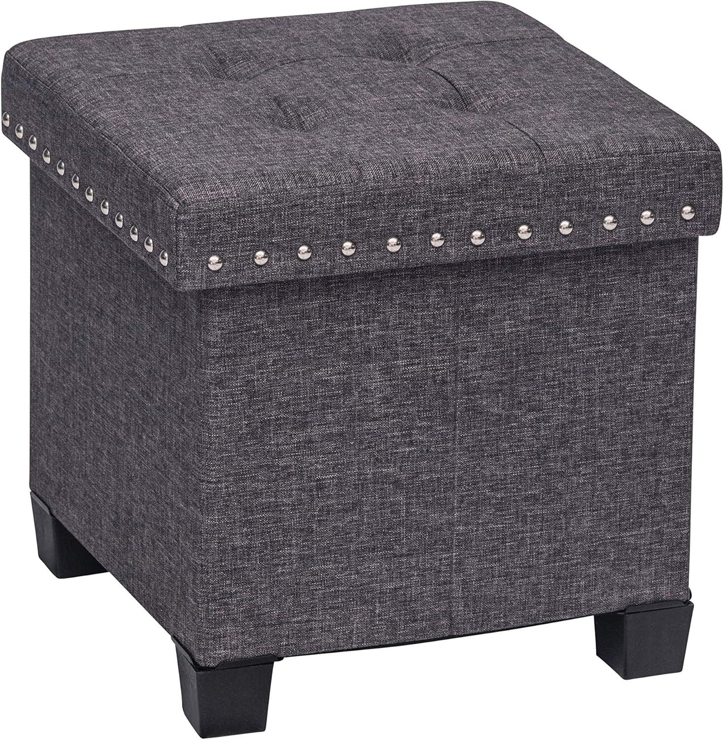 Payton Gray Fabric Tufted Cube Storage Ottoman with Nailhead Accents