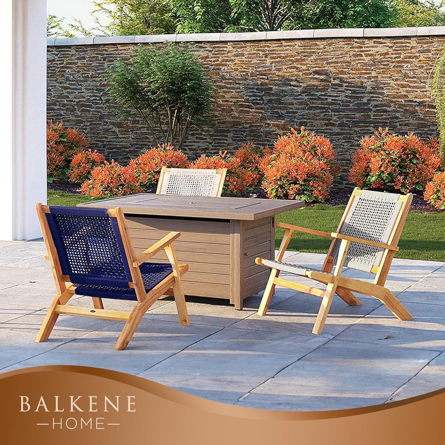 Balkene Home Patio Sense Vega Natural Stain Chair ,Acacia Wood Construction ,Woven Web Seat- Navy Blue Cording