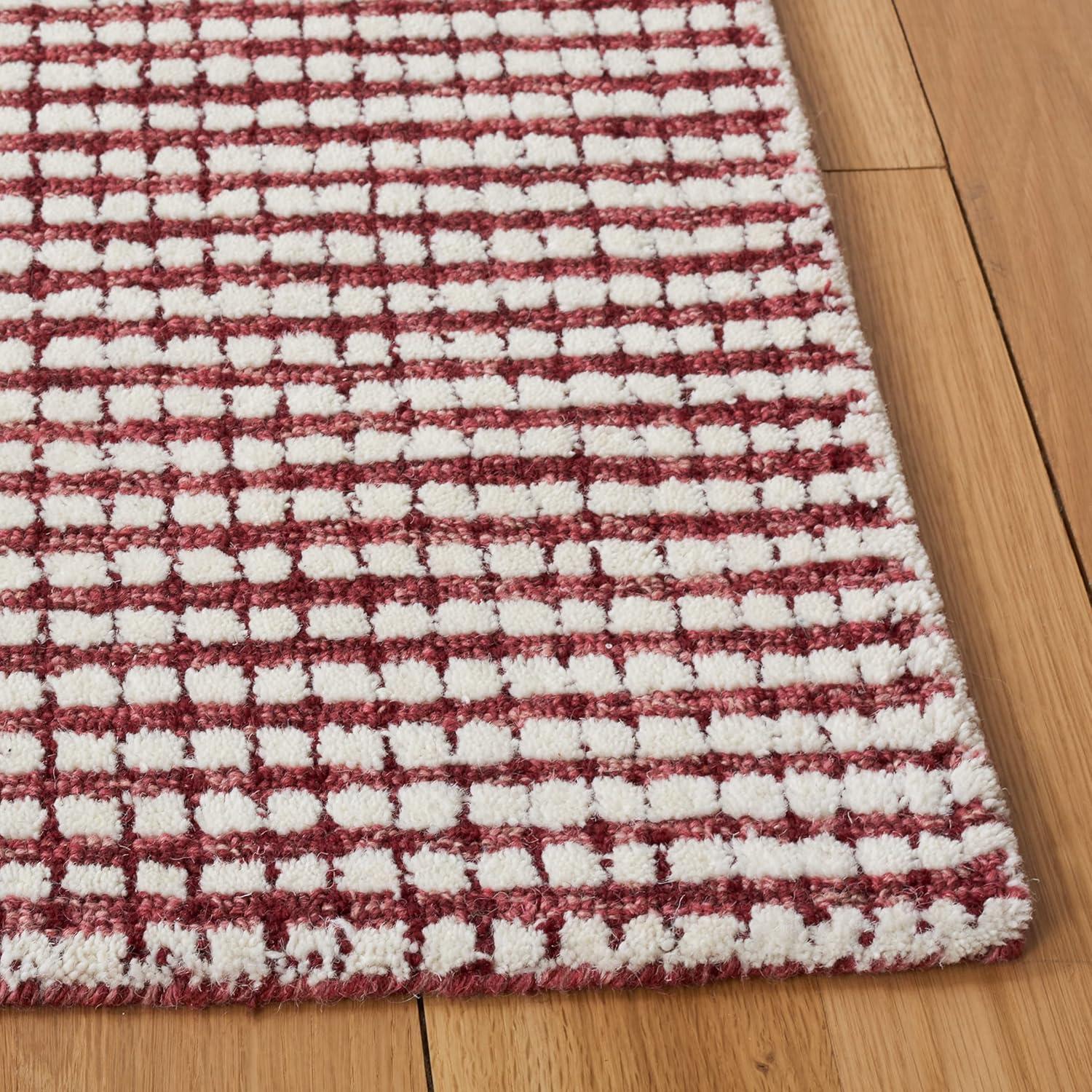 Handmade Abstract Red/Ivory Wool Rug - 4' x 6' Tufted Design