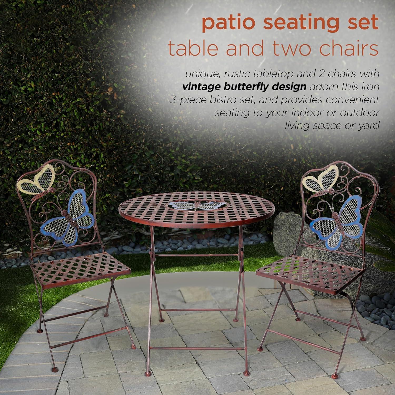 Bronze Butterfly Design 3-Piece Folding Bistro Set