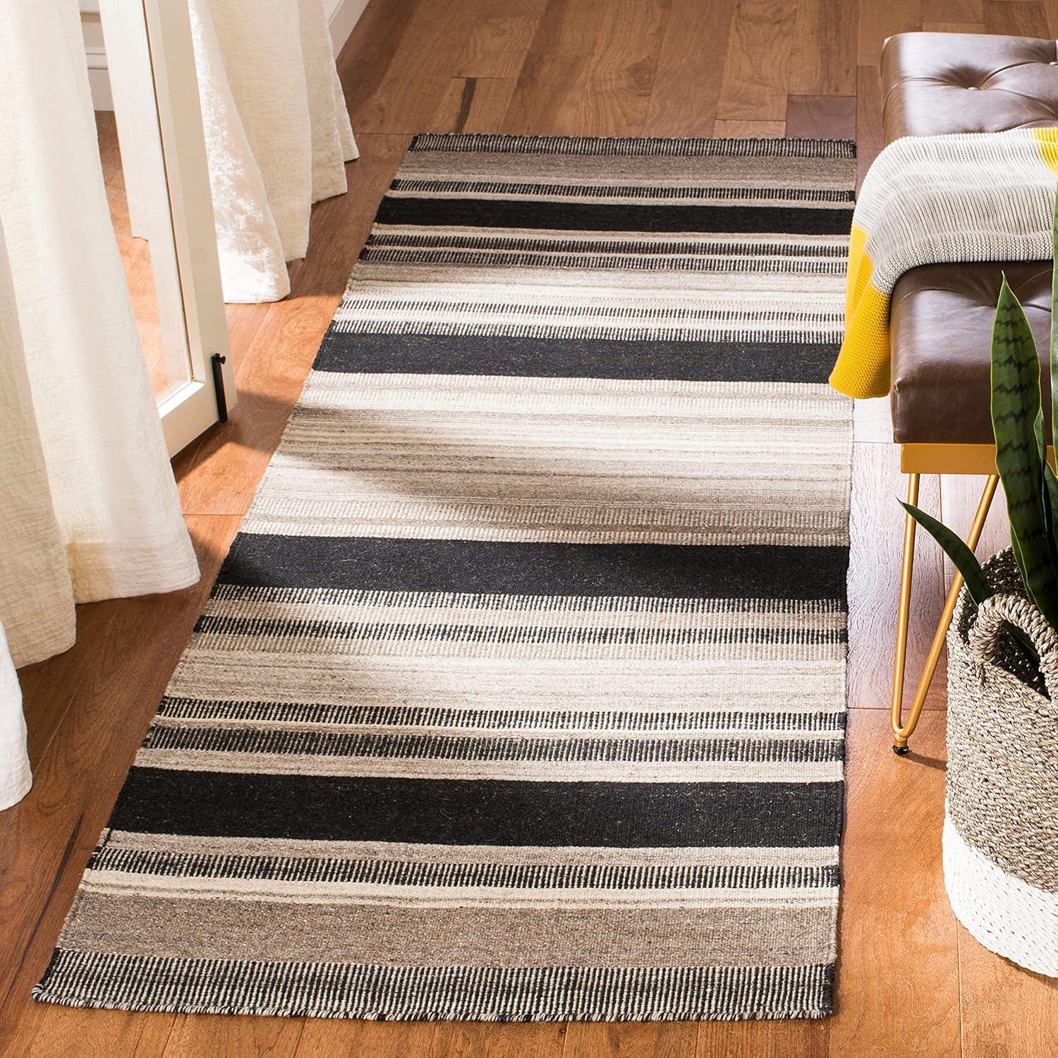 Dhurries DHU628 Hand Woven Area Rug - Natural/Black - 3'x5' - Safavieh.