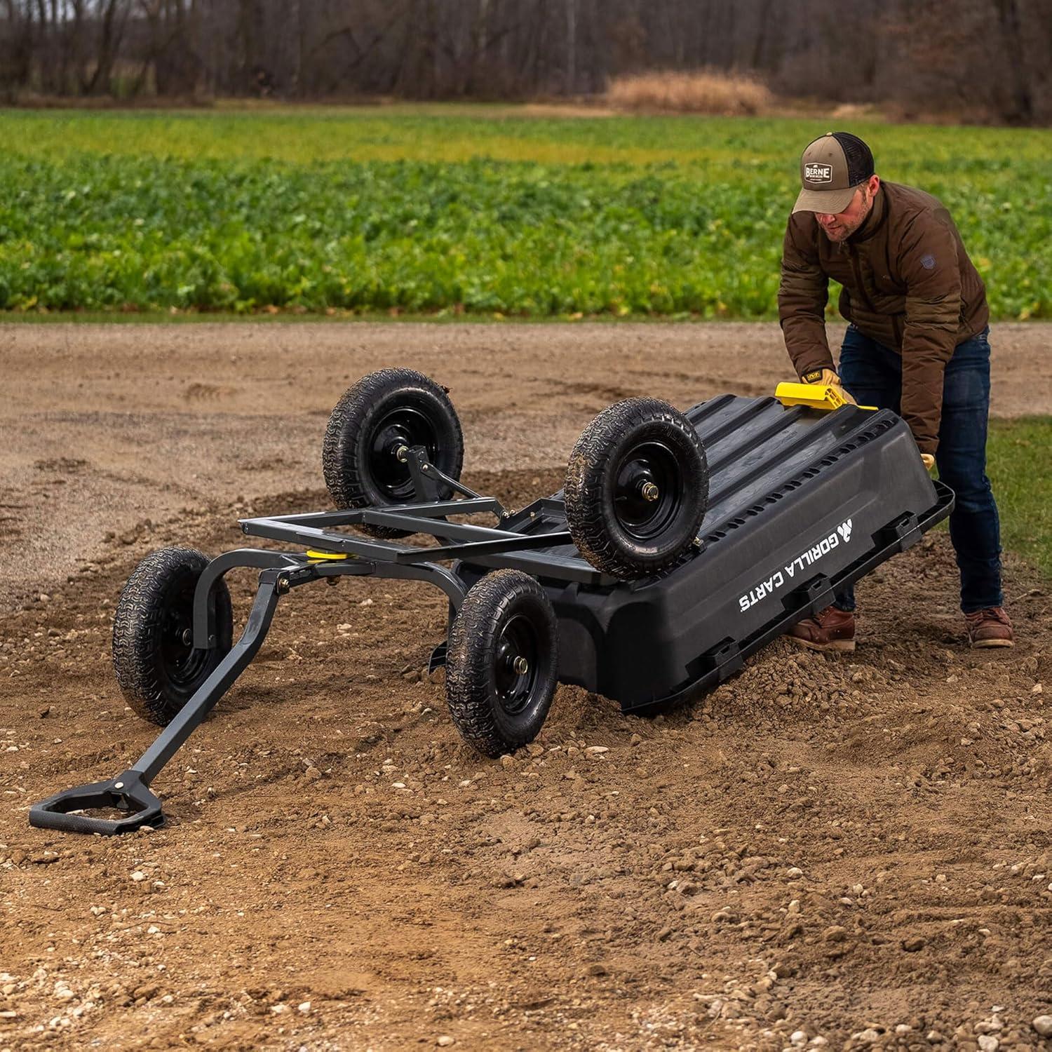 Gorilla Carts Heavy Duty 12 Cubic Foot Poly Yard Dump Cart, Garden Wheelbarrow Wagon with Pneumatic Flat Free Tires for Outdoor Lawn Utility, Black