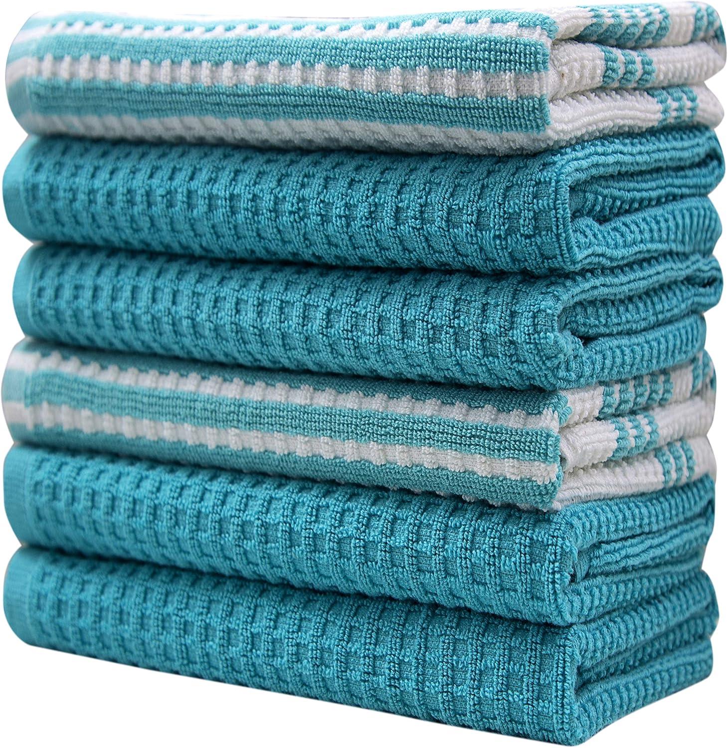 Bumble Premium Kitchen Hand Towels | 100% Cotton 16” x 28” | Absorbent Dish Cloths | 6 Pack (Aqua)