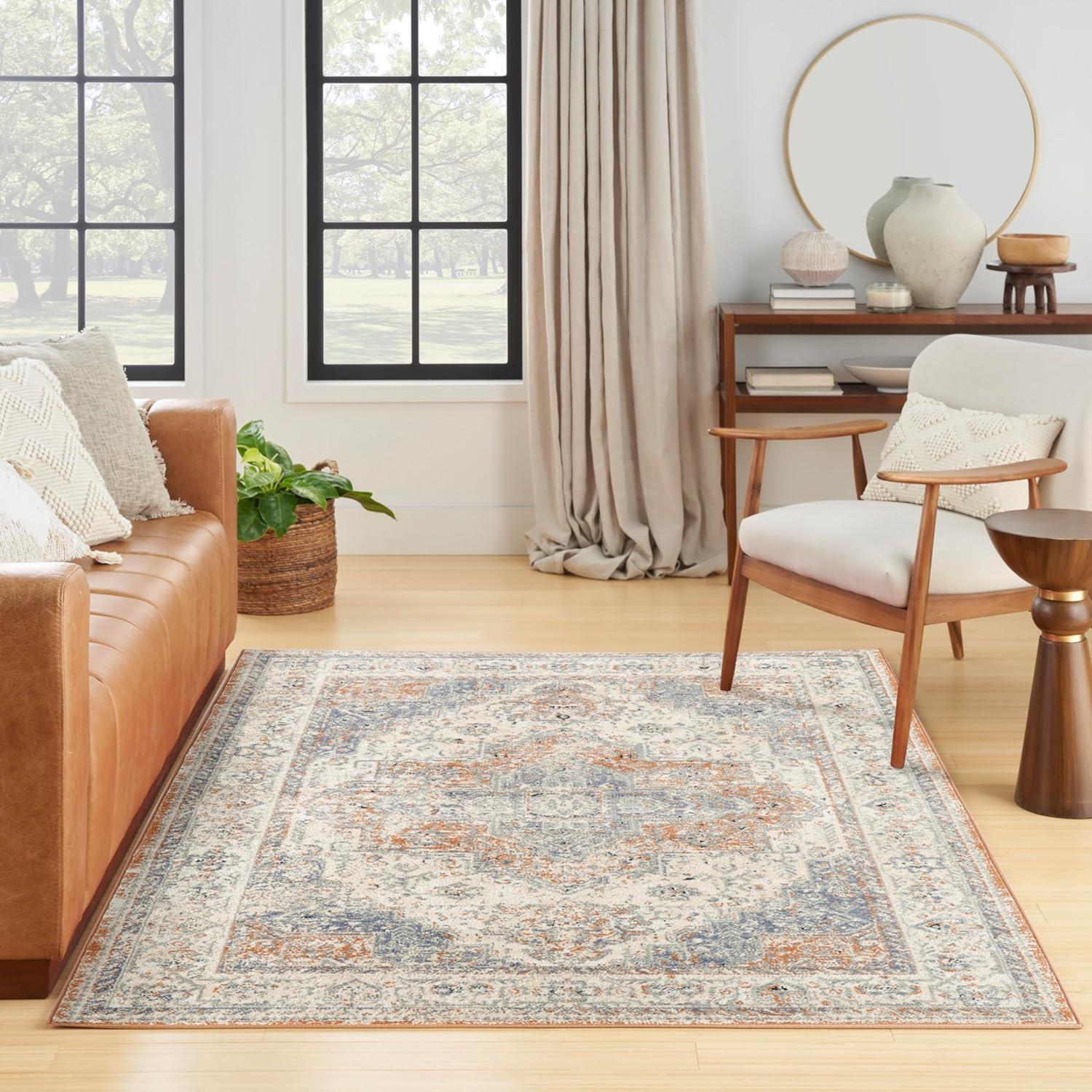 Nourison Essentials Persian Vintage Indoor Outdoor Area Rug Beige Blue 5' x 7'
