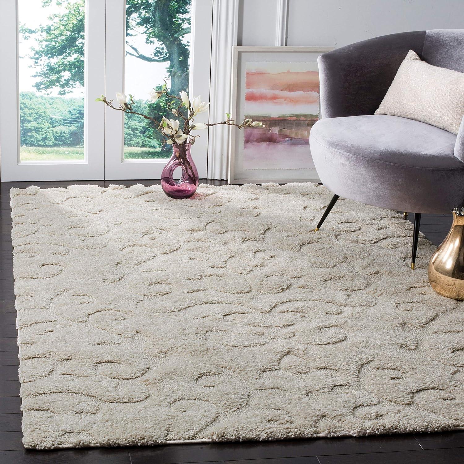 Florida Shag SG470 Power Loomed Indoor Area Rug - Cream/Beige - 5'x5' Square - Safavieh