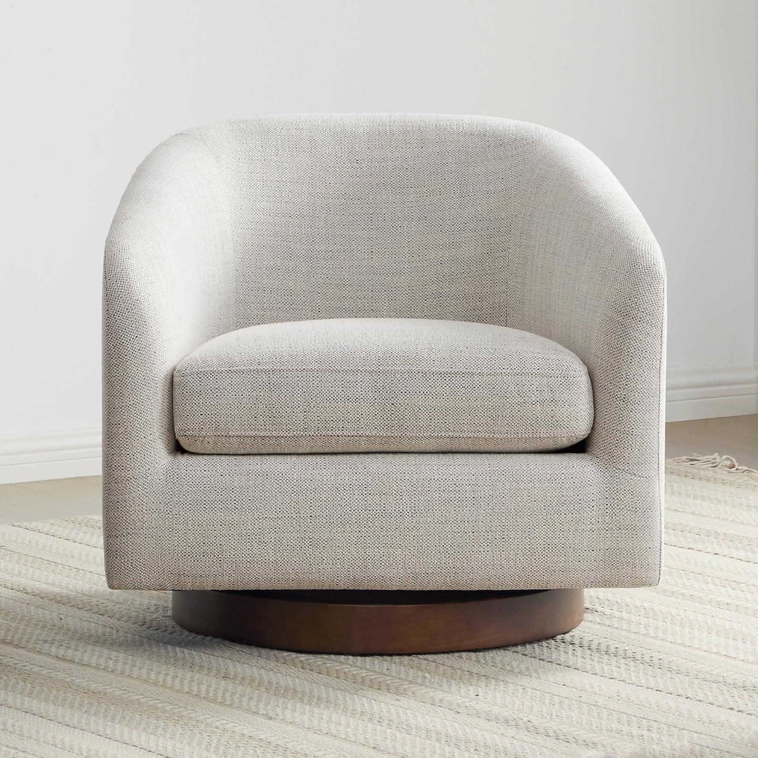 CHITA Swivel Accent Chair Fabric, Round Barrel Arm Chair Living Room, Ivory White