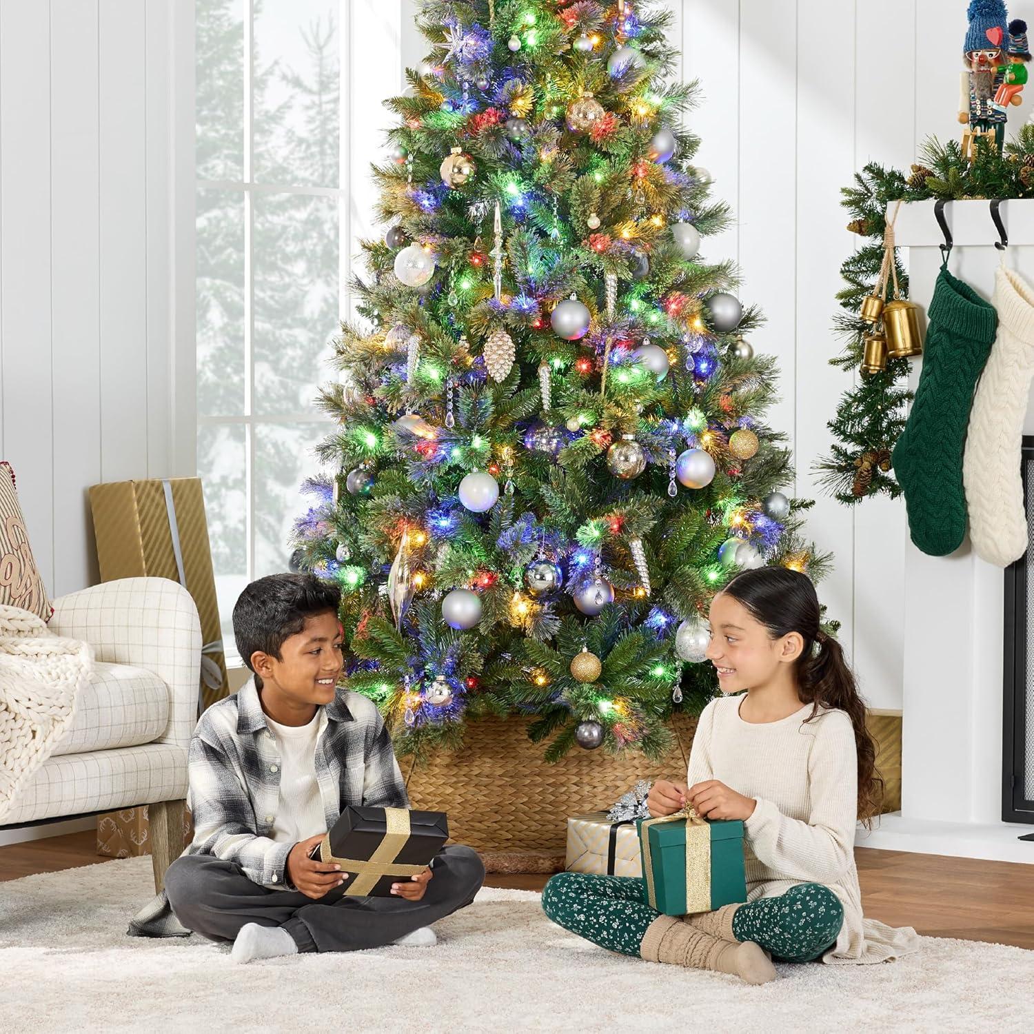 Best Choice Products 7.5ft Pre-Lit Cashmere Christmas Tree Holiday Decor w/ Cordless Connection, 2-in-1 LED Lights