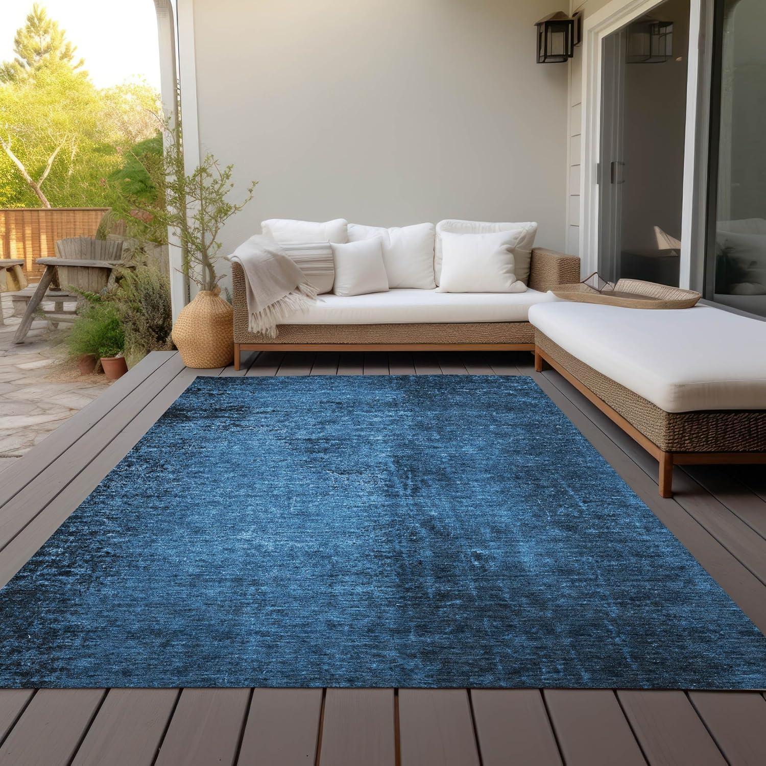 Navy Synthetic Flat Woven Reversible 10' x 14' Area Rug