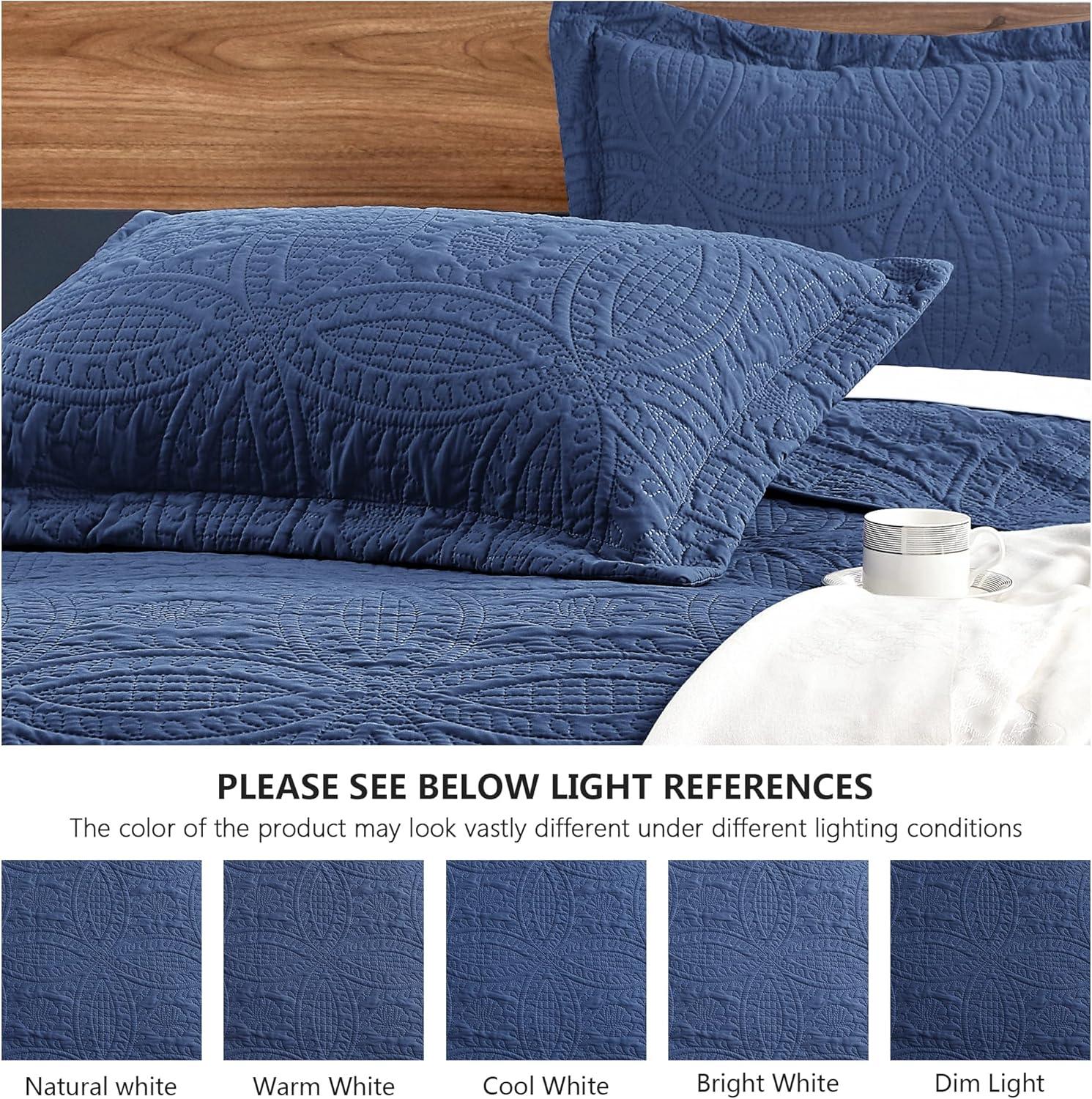 Love's cabin King Size Quilt Set Navy Blue Bedspreads - Soft Bed Summer Lightweight Bedspread Comforter - Modern Style Coin Pattern Coverlet for All Season - 3 Pieces (1 Quilt, 2 Pillow Shams)