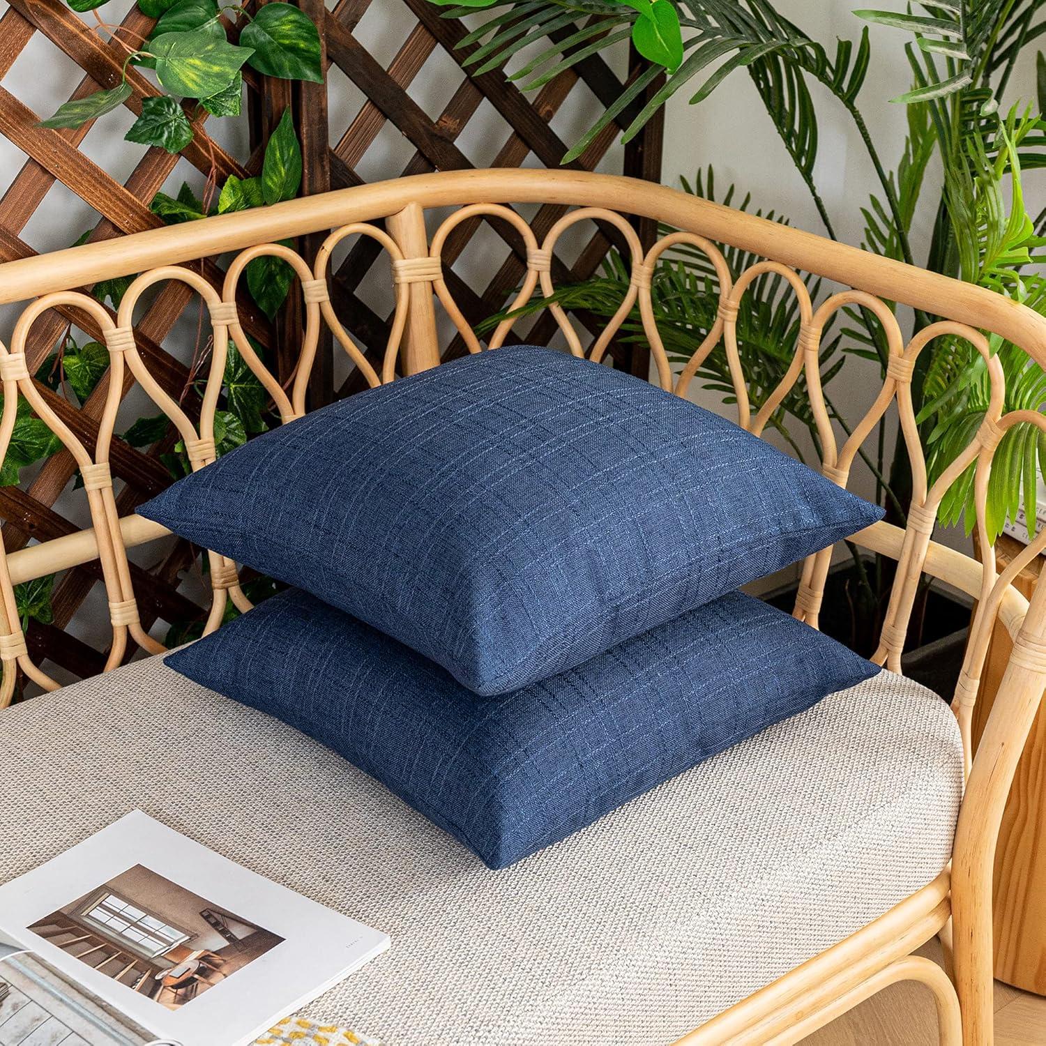 Kevin Textile Pack of 2 Outdoor Waterproof Pillow Covers Throw Pillow Covers Decorative Pillowcases Classic Checkered Pillow Cases for Sofa Couch Patio Garden 24x24 Inch Blue