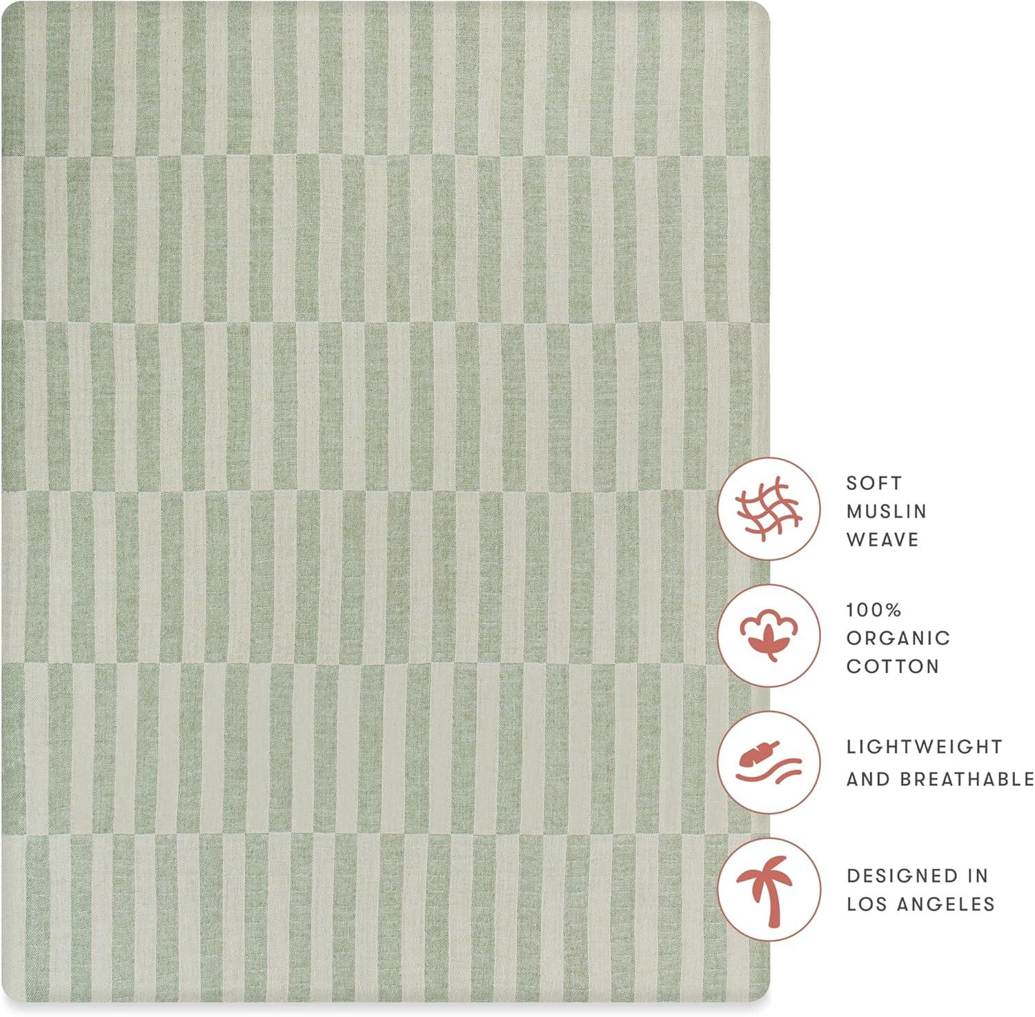 Babyletto Muslin All-Stages Midi Crib Sheet, GOTS Certified Organic Cotton - Moss Stripe