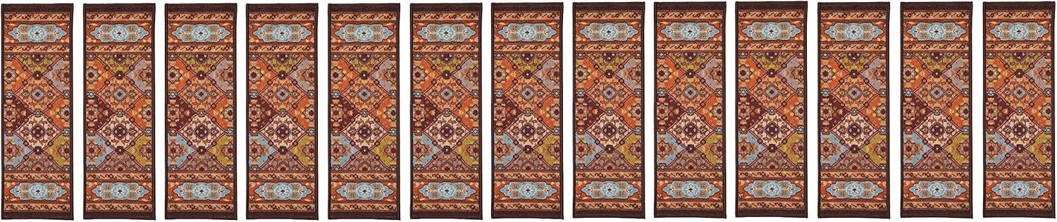 Indoor Bakhtiari Design Multi 8-1/2 in. x 26 in. Slip Resistant Backing Stair Tread Cover (Set of 13)