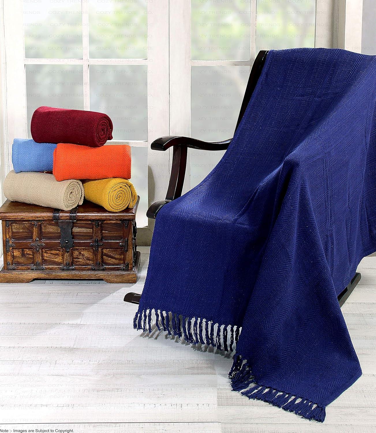 Luxurious Hand Woven Cozy Warm Combed Cotton All Season Indoor Outdoor Light Weight Fade Resistant Couch Chair Bed Throw Blankets Batik 50x60 Inch Set of 7