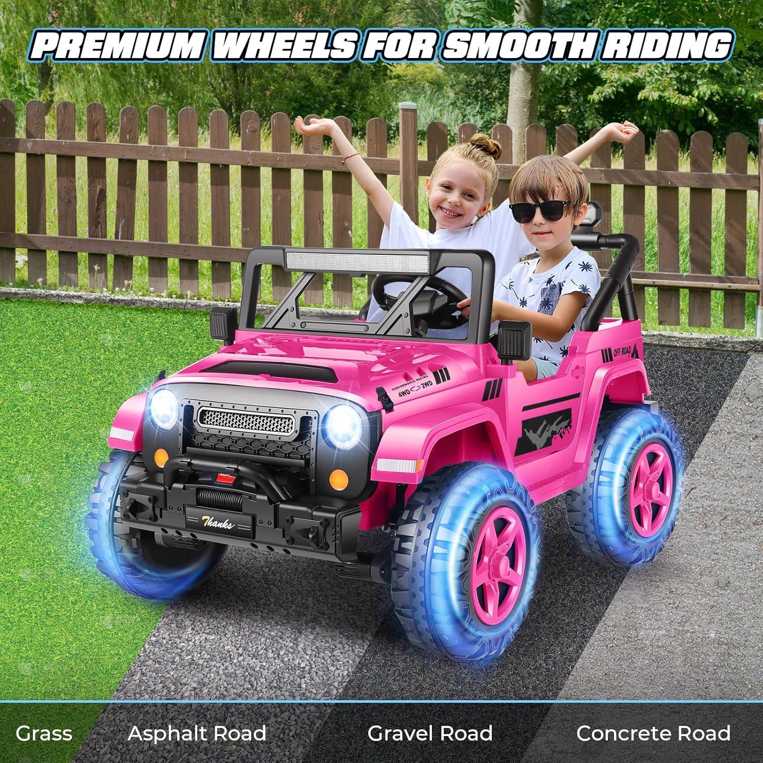 Ancheer 24V 4WD//2WD Ride On Jeep Truck,2 Seater Kids UTV With 4X200w Powerful Engine,Remote Control,Bluetooth,20 Wide Seat,Vehicles for Kids Toddlers