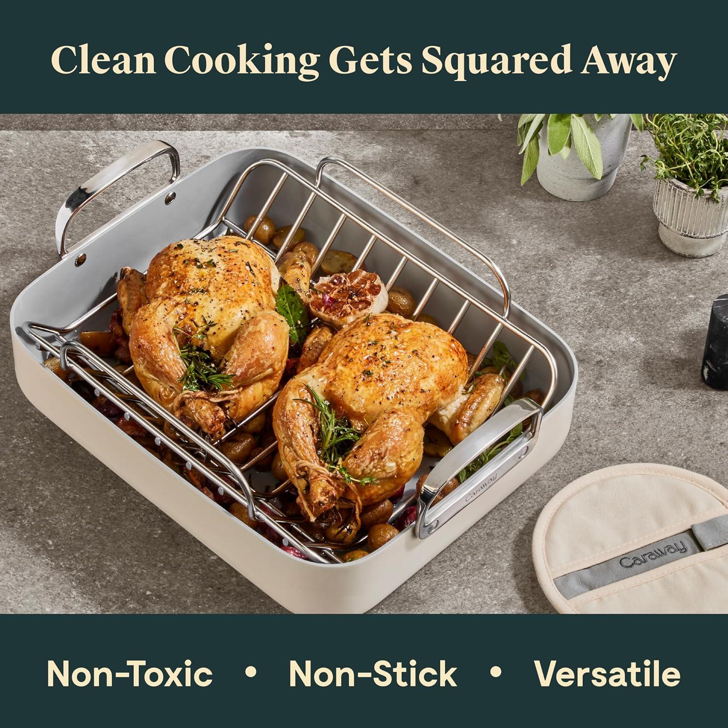 Caraway ® Sage Ceramic Non-Stick Roasting Pan with Rack