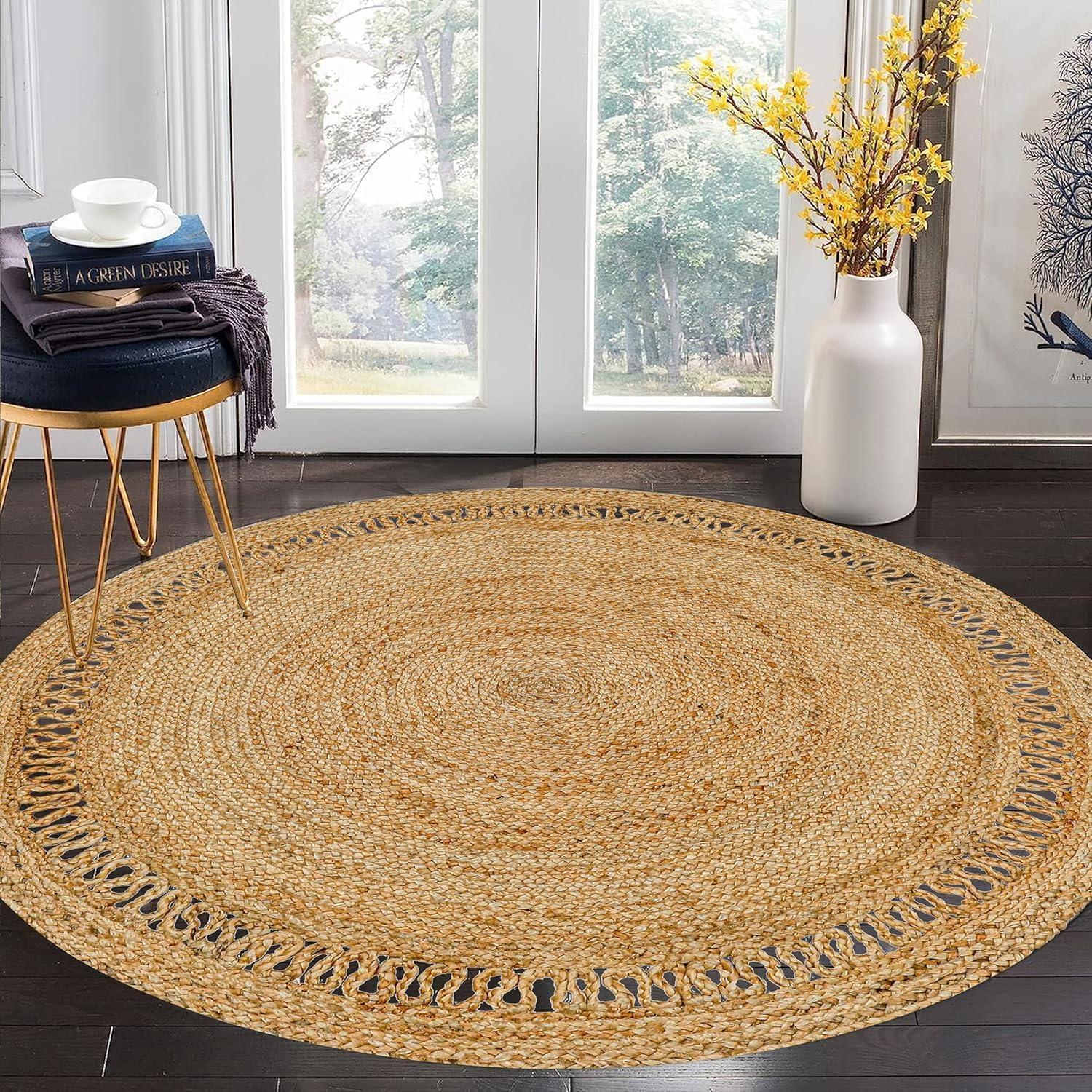 Beachcrest Home™ 100% Jute Round Area Rug– Hand Woven, Reversible, Eco-Friendly, Farmhouse Style- Beige