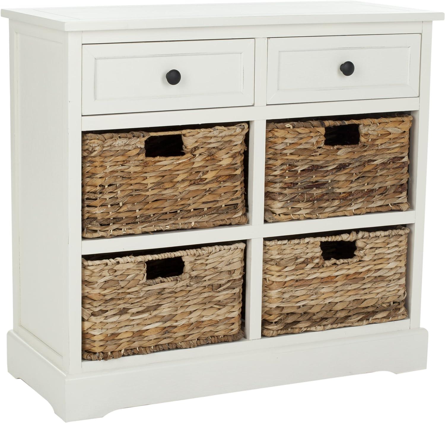 Herman Storage Unit with Wicker Baskets - Distressed Cream - Safavieh.
